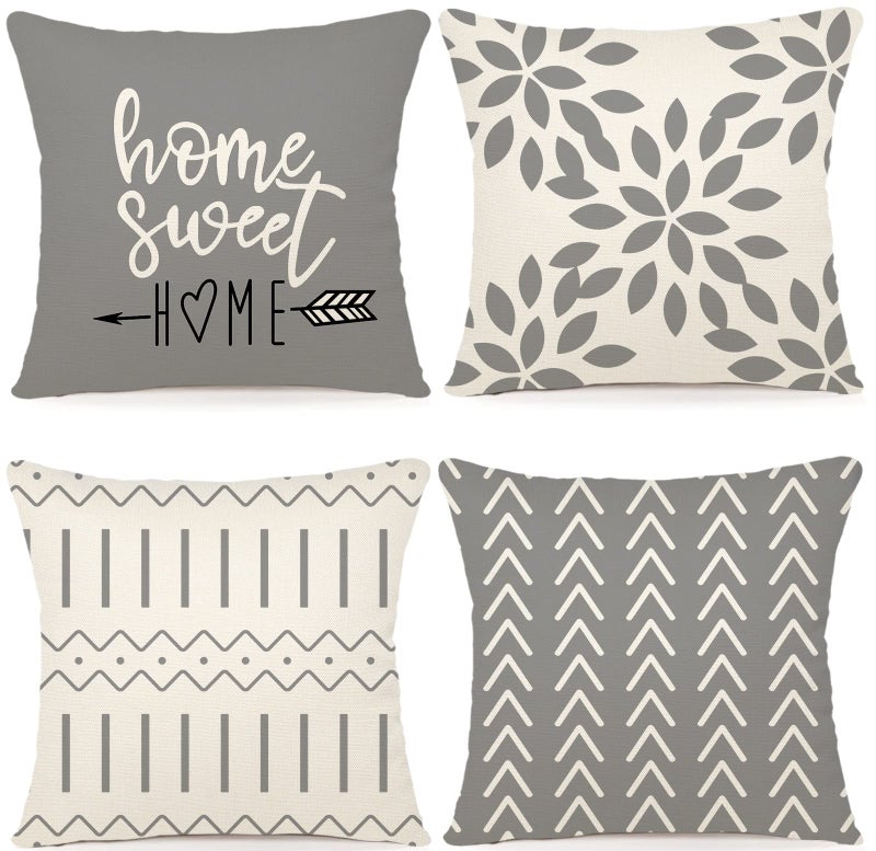 YCOLL Pillow Covers 16x16 Set of 4, Modern Sofa Throw Pillow Cover, Decorative Outdoor Linen Fabric Pillow Case for Couch Bed Carï¼ŒGray - Image 1